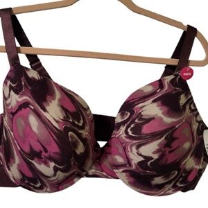 Ashley Stewart Black Cherry Pink Wavy Full Coverage TShirt Bra, 46DD NWT